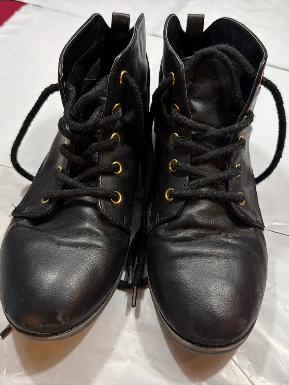 BLACK ANKLE Granny BOOTS Lace Up Gold Grommets Witchy Character Shoes 8.5 M vtg - Picture 15 of 15